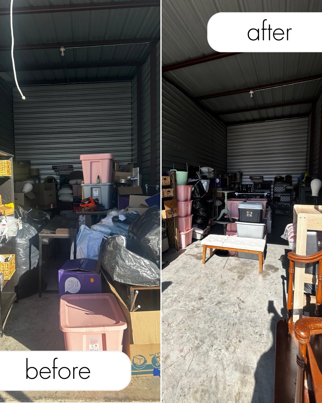 Before and after of a garage organized by Re-set by Aury